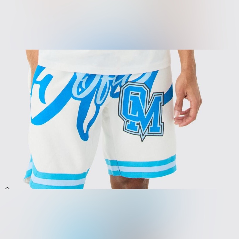 White blue and black shorts